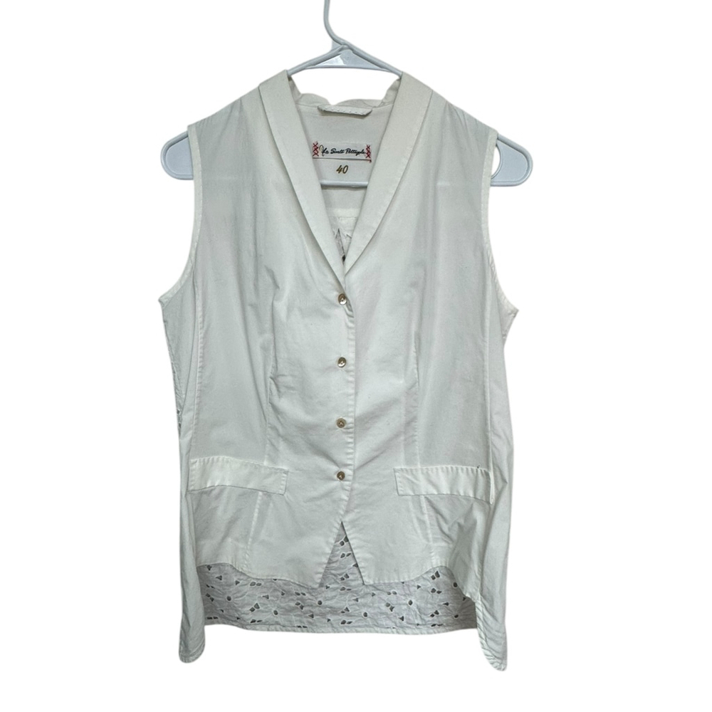 Le Sarte Pettegole White Sleeveless Button Down Vest Size 4